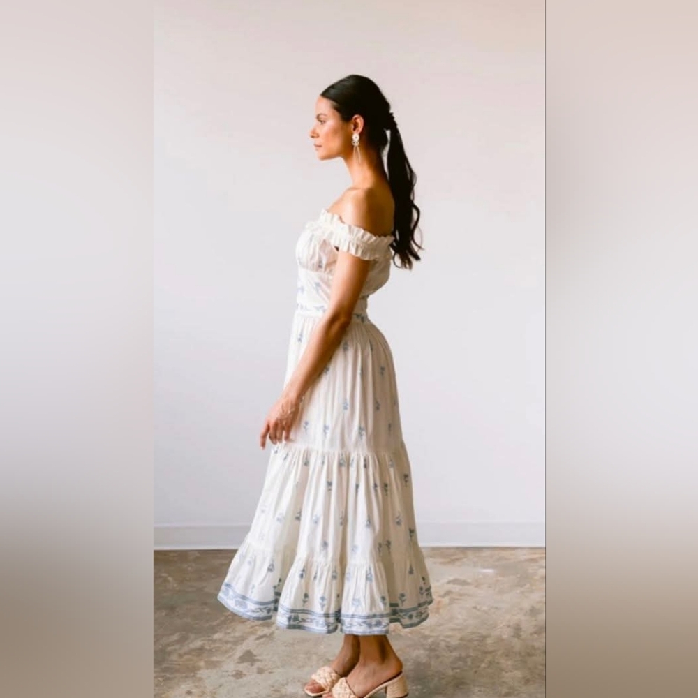 Jefferson Lane Midi Dress Ivory Blue M NWT $325 - Picture 3 of 6